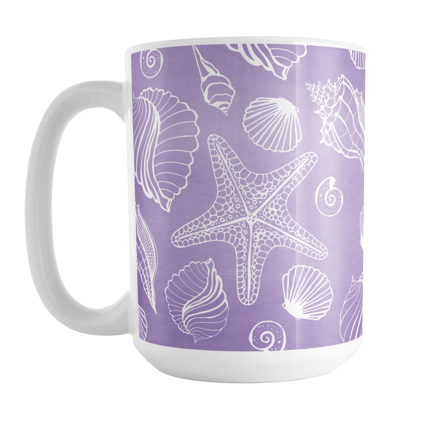 White Seashell Pattern Purple Beach Mug