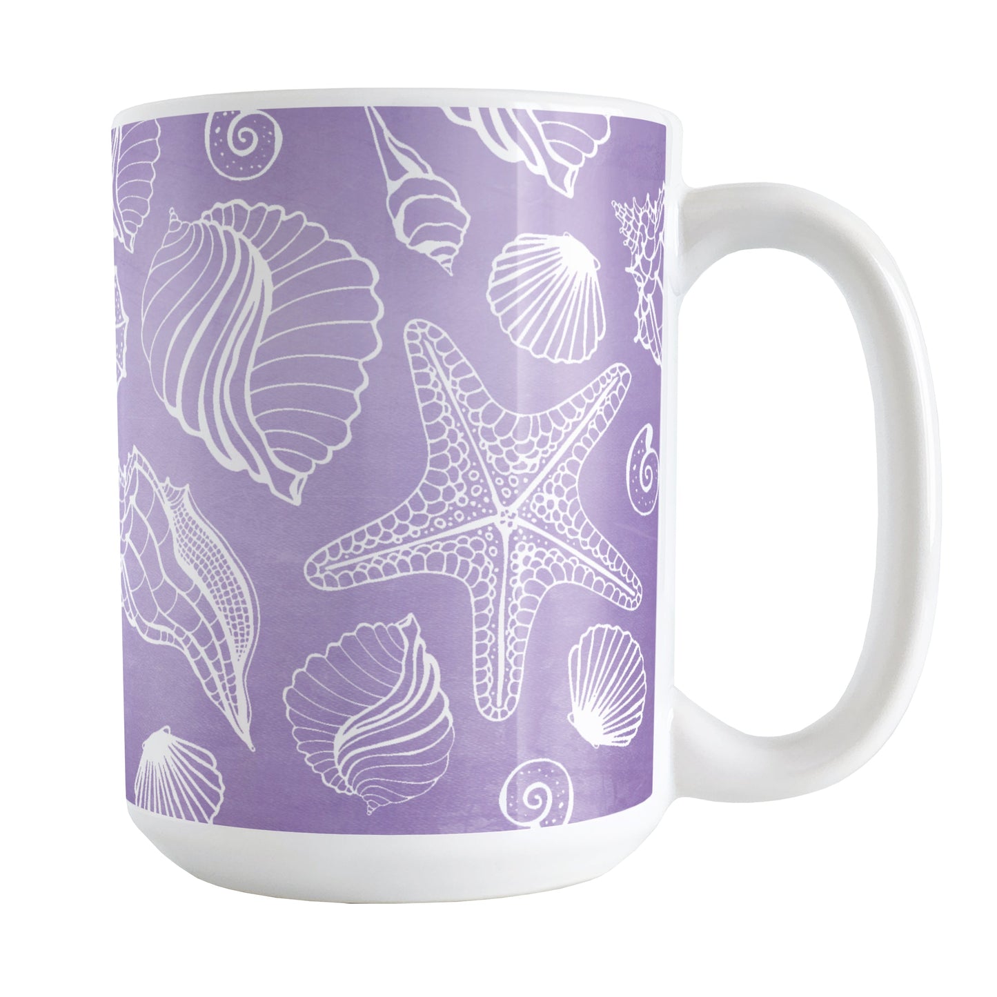 White Seashell Pattern Purple Beach Mug