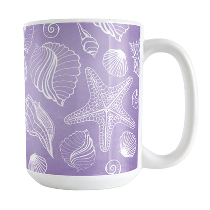 White Seashell Pattern Purple Beach Mug