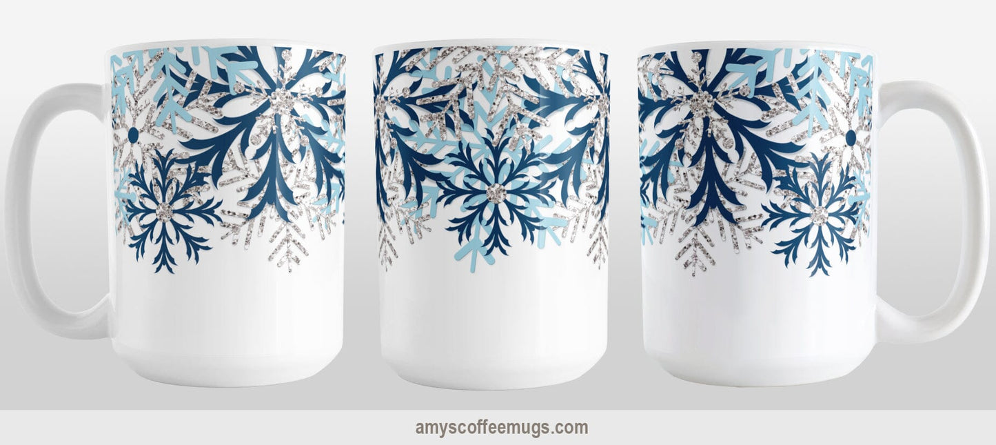 Winter Blue Silver Snowflake Mug