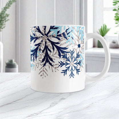 Winter Blue Silver Snowflake Mug