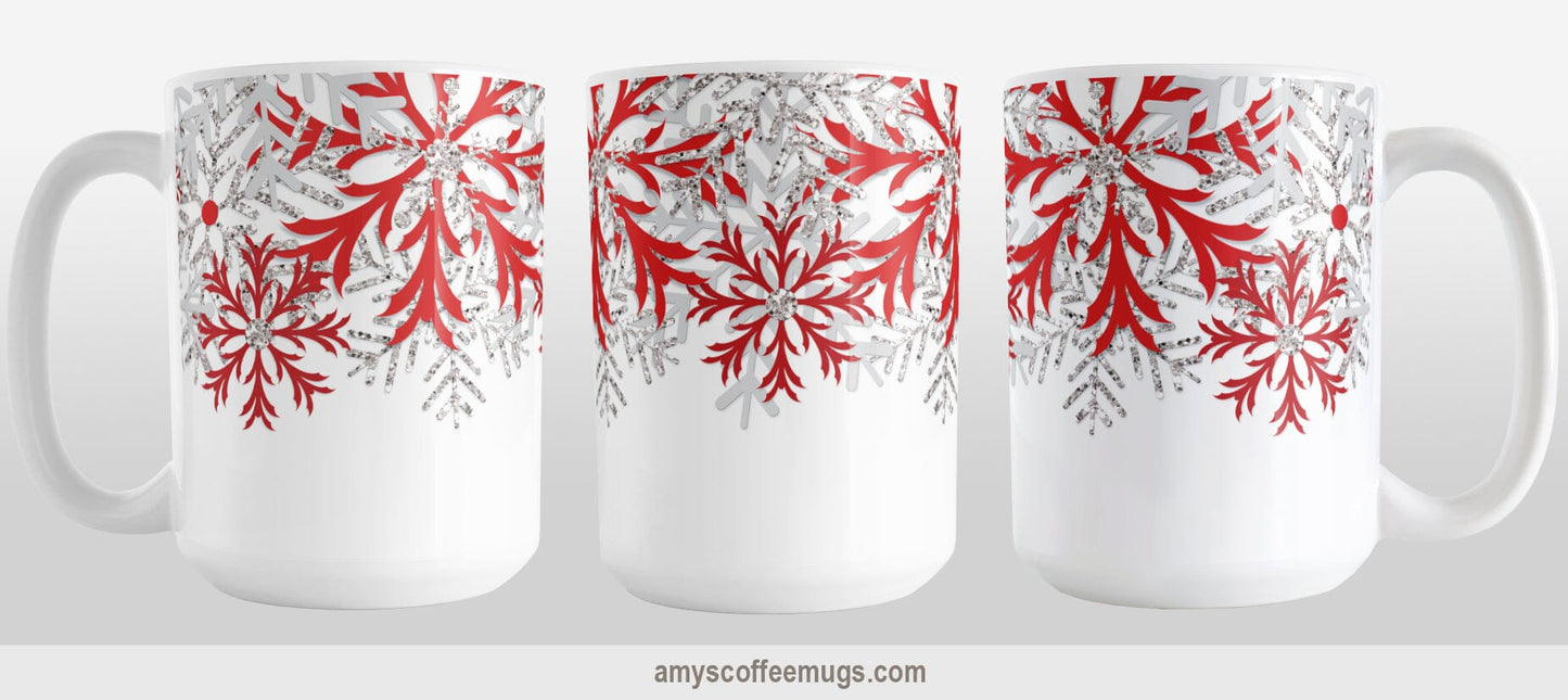 Winter Red Silver Snowflake Mug