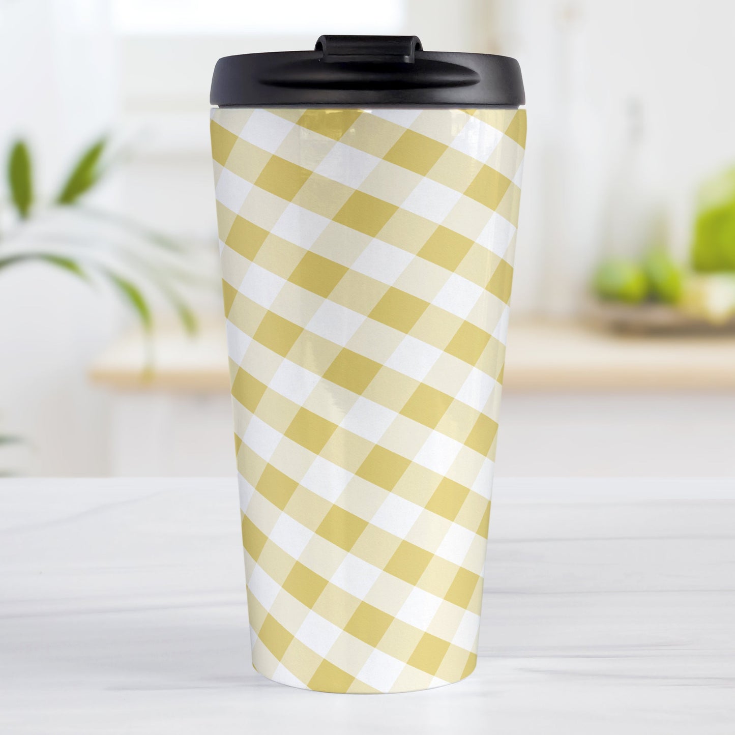 Yellow Gingham Travel Mug