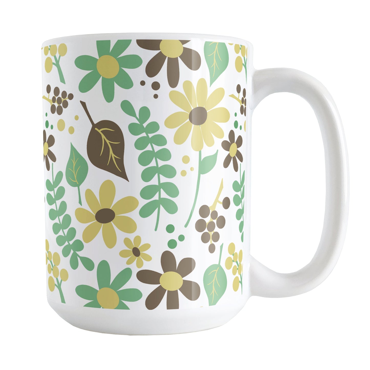 Yellow Green Brown Floral Pattern Mug