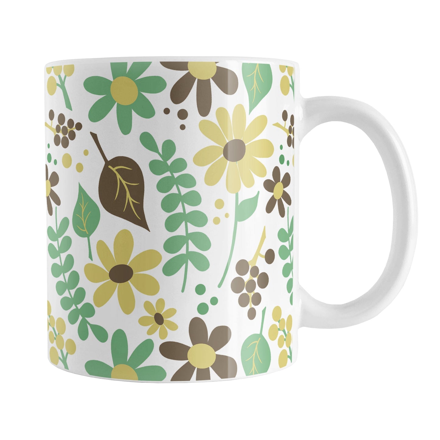 Yellow Green Brown Floral Pattern Mug