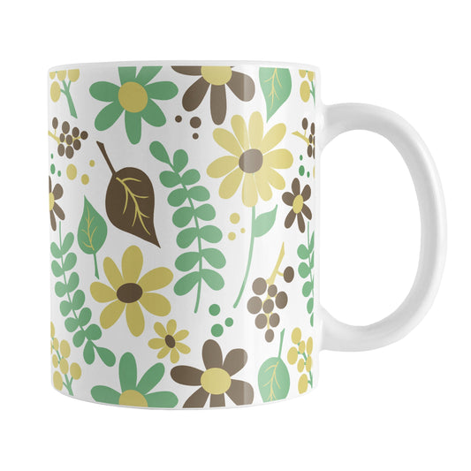 Yellow Green Brown Floral Pattern Mug