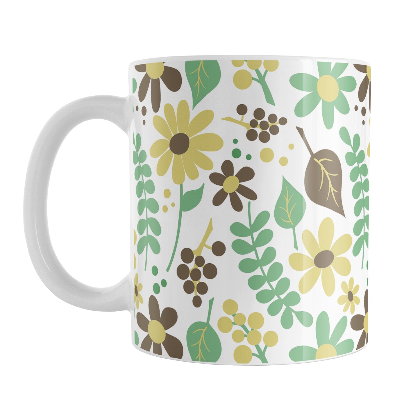 Yellow Green Brown Floral Pattern Mug