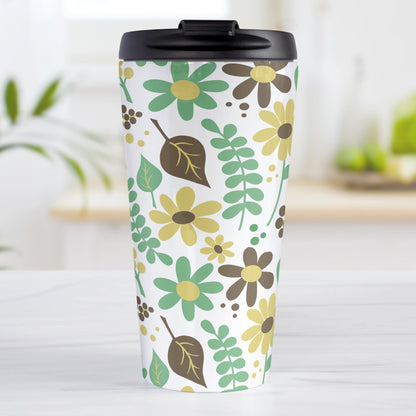 Yellow Green Brown Floral Pattern Travel Mug