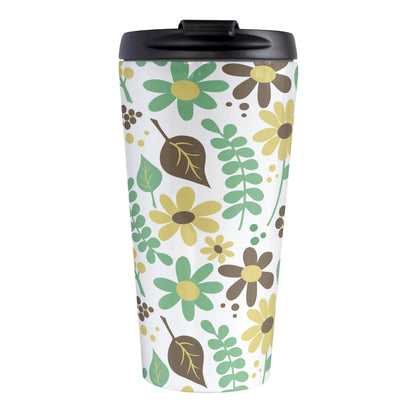 Yellow Green Brown Floral Pattern Travel Mug
